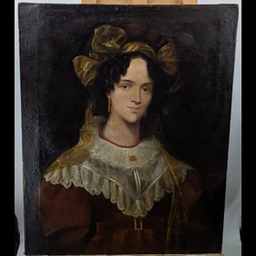 An Early Signed And Dated English Oil On Canvas Portrait Painting Of A Regal Woman, 1820