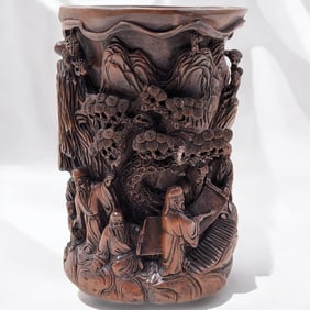 A Beautiful Antique Chinese Carved Boxwood Brush Pot
