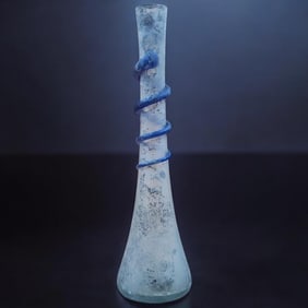Roman Clear Glass Vessel with Blue Spirals