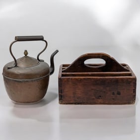 18-19th Century Wooden Box And Copper Kettle