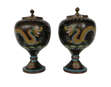 A Fine Pair Of Chinese Cloisonne Jars With Five Claw Dragons Late Qing Dynasty