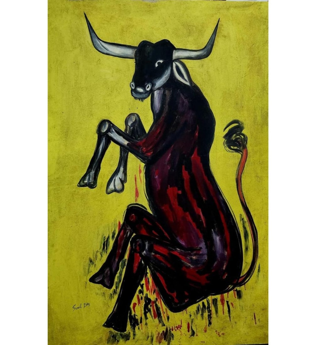 Sunil Das Oil On Canvas, NO COA 51" X 34": ***We at RBFineArts can only attribute this work to the artist, We are not an authentication service. We can only declare the work as attributed to***Sunil Das Oil On Canvas NO COA. Measures approx. 5