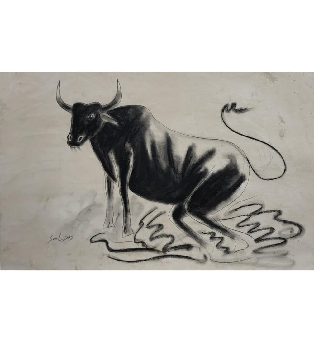 Signed Sunil Das Charcoal On Paper, Laid On Board 23" X 36", NO COA: ***We at RBFineArts can only attribute this work to the artist, We are not an authentication service. We can only declare the work as attributed to***Signed Sunil Das Charcoal On Paper, Laid On Board.