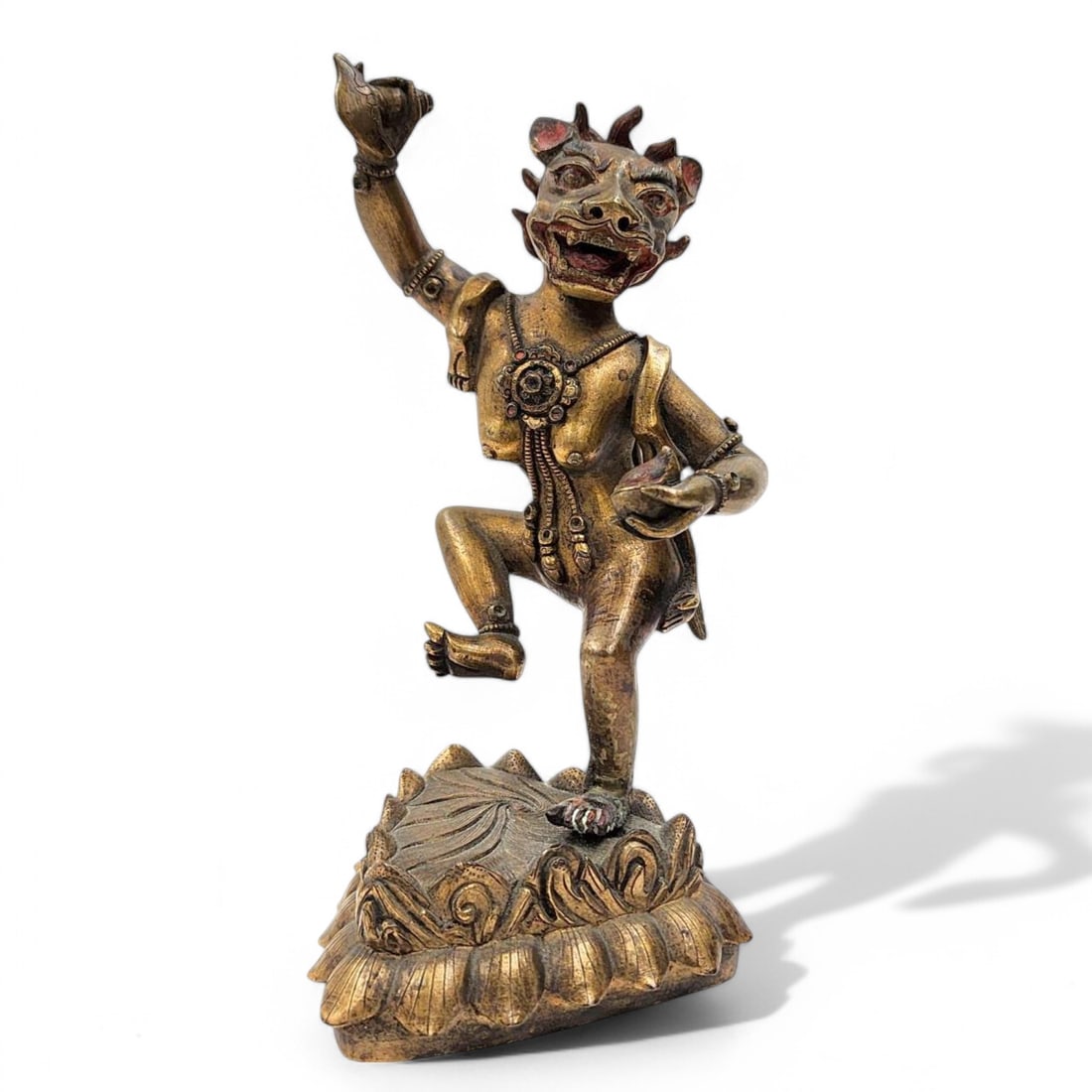 18th c Gilt Bronze Figure Sino-Tibetan Simhamukha / Simhavaktra Dakini
