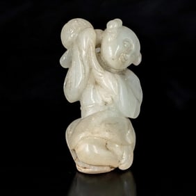 A Very Early Antique Chinese Carved Jade Seated Figure Qing Dynasty