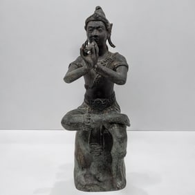 Southeast Asian Bronze "Krishna" With Flute Seated Figure
