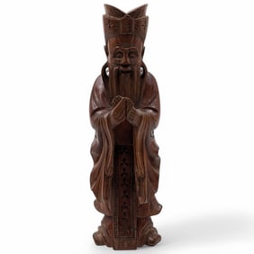Antique Chinese Carved Boxwood Of A Wise Man, Possibly Confucius