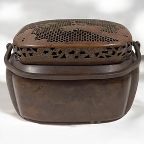 19th Century Japanese Bronze Hand Warmer With Deer Scene