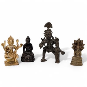 Lot Of 4 Southeast Asian Bronze / Mixed Metal Figures, Two Modern And Two Antique