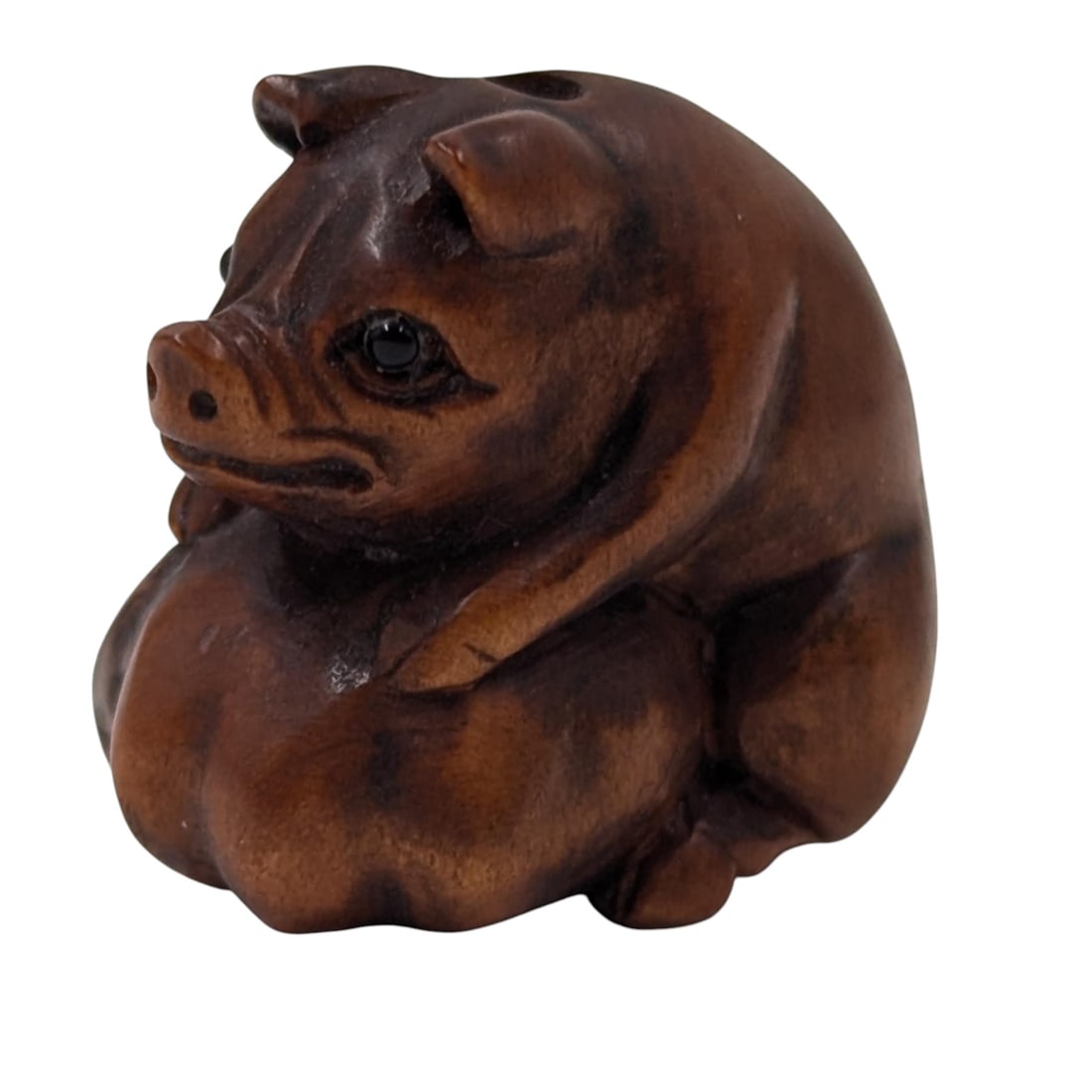 Early Signed Hand Carved Japanese Boxwood Netsuke Of A Pig And Pumpkin (1 of 4)