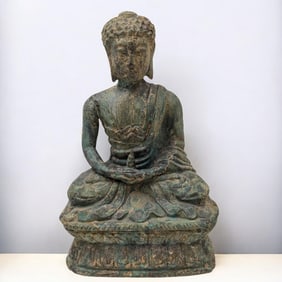 Large Southeast Asian Bronze Seated Buddha With Inscriptions Inside