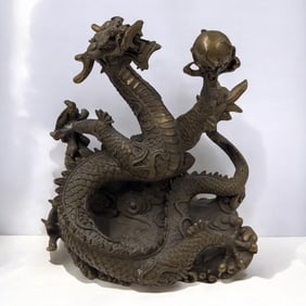 Chinese Brass Dragon Statue, Possibly Chinese New Year, Unmarked