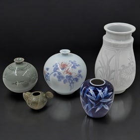 Lot Of 5 Assorted Chinese Vases / Vessels, Four Marked