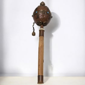 Antique Tibetan Copper And Brass Prayer Wheel With Prayer Inside