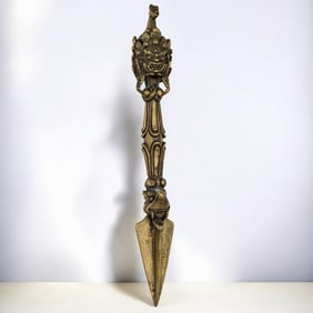 Antique Tibetan Bronze Phurba Four-Faced Figural Phurba Dagger