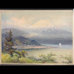 An Old Japanese Watercolor Landscape Painting On Paper, Signed Hiroshi?