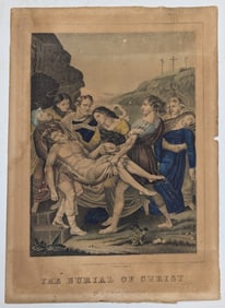 An Old Colored Engraving "The Burial Of Christ"