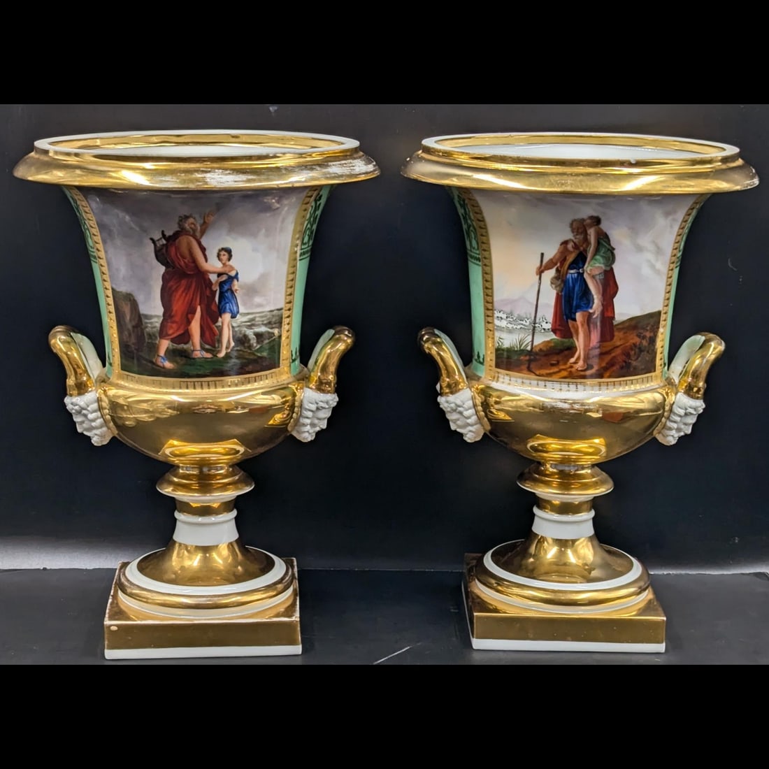 Pair Of Early 19th Century Old Paris Porcelain Urns With Painted Scenes, Gilt, And Documentation (1 of 20)