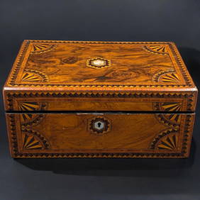 19th Century Mosaic Wood Travel Writing Desk / Writing Slope With Mother Of Pearl Inlay (1 of 20)