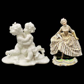 Pair Of Porcelain Figures, A French Sevres Style Lady & Lorenz Hutschenreuther German Cherubs (1 of 17)