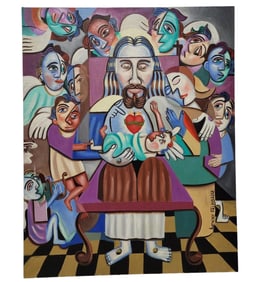 Anthony Falbo 1953-2024 Florida Artist Oil On Canvas Titled "CHILDREN A GIFT FROM GOD"