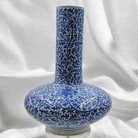 Antique Chinese Blue And White Porcelain Vase With Double Blue Rings, Qing Dynasty (1 of 14)