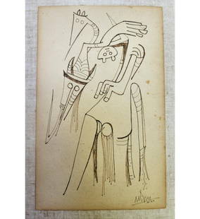French Cuban-Wifredo Oscar de la Concepcion Lam 1902-1982 Ink On Paper Signed & Dated: French Cuban-Wifredo Oscar de la Concepcion Lam 1902-1982 Ink On Paper Signed & Dated 1923. Measure 8.5" X 5.5". Provenance: Private Estate Florida. Please copy and paste the URL link below