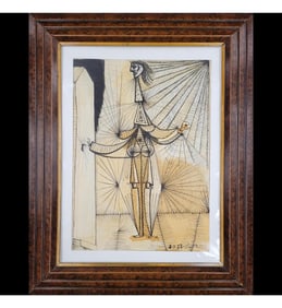 Pablo Picasso 1881-1973 Painting On Paper "WOMAN AT THE BEACH" Signed And Dated