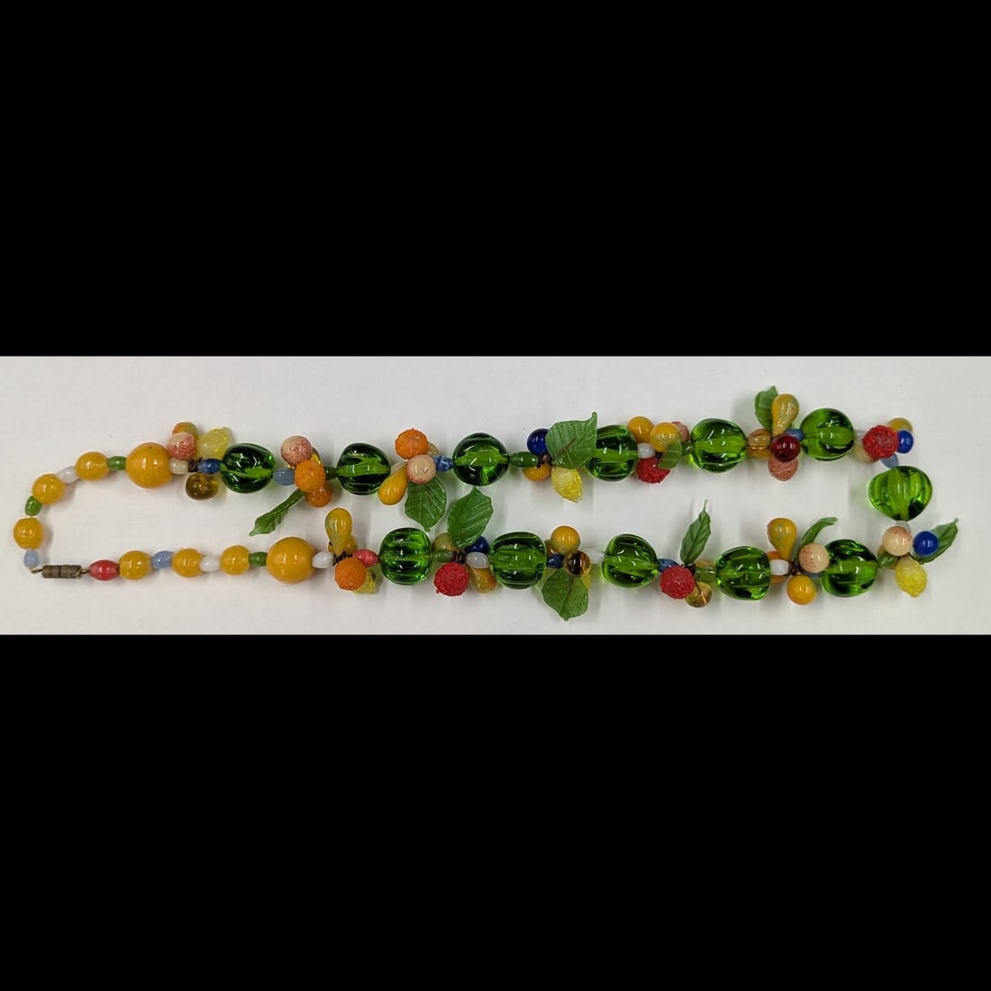 Stunning Vintage Venetian Glass Leaf And Fruit Beaded Collar Necklace, Possibly Murano: ***DUE TO THIS LOT BEING JEWELRY IT MUST BE PAID VIA BANK WIRE TRANSFER OR CERTIFIED CHECK*** Stunning Vintage Venetian Glass Leaf And Fruit Beaded Collar Necklace, Possibly Murano. Measures approx. 9