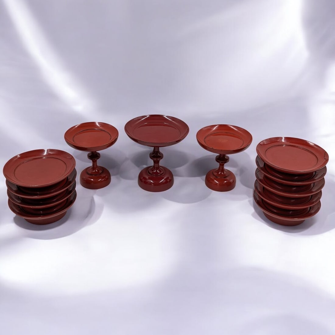 12 Piece Lot Of Japanese Red Lacquered Plates And Stands, Most Marked (1 of 9)