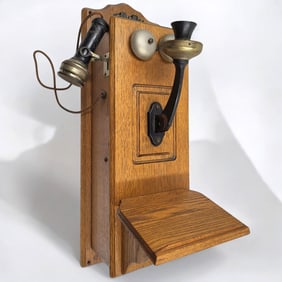 Utica Fire Alarm Telephone Co. Wooden Wall Phone, Shelf Replaced