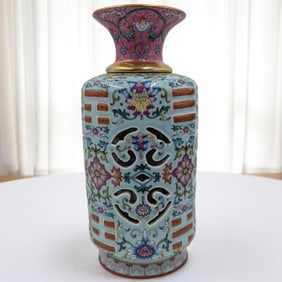 Beautiful Chinese Famille Rose Reticulated Spinning Vase With Enamel Paint And Mark