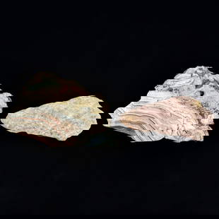Large Chunk Of Raw Rose Quartz And Crazy Lace Agate: Large Chunk Of Raw Rose Quartz And Crazy Lace Agate. Measures approx. 9" X 4" and 6 1/2" X 11". Please copy and paste the URL link below to review our Terms and Conditions for bidding, payme