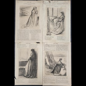 J. Whistler 19th C. Dry Point Etchings (4) Circa 1862 "Once A Week" Pages