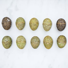 Lot Of 10 Gilt Metal Kathmandu Easter Ornament Egg Box Trinkets Inlaid With Semiprecious Stone