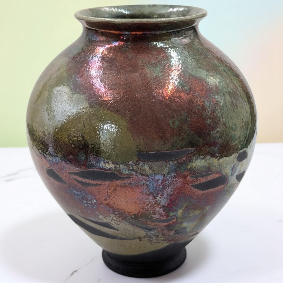 Vintage Signed Japanese Iridescent Raku Art Pottery Vase (1 of 12)