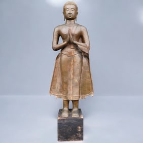 Large Antique Thai Bronze Standing Buddha