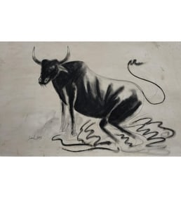 Signed Sunil Das Charcoal On Paper, Laid On Board 23" X 36", NO COA