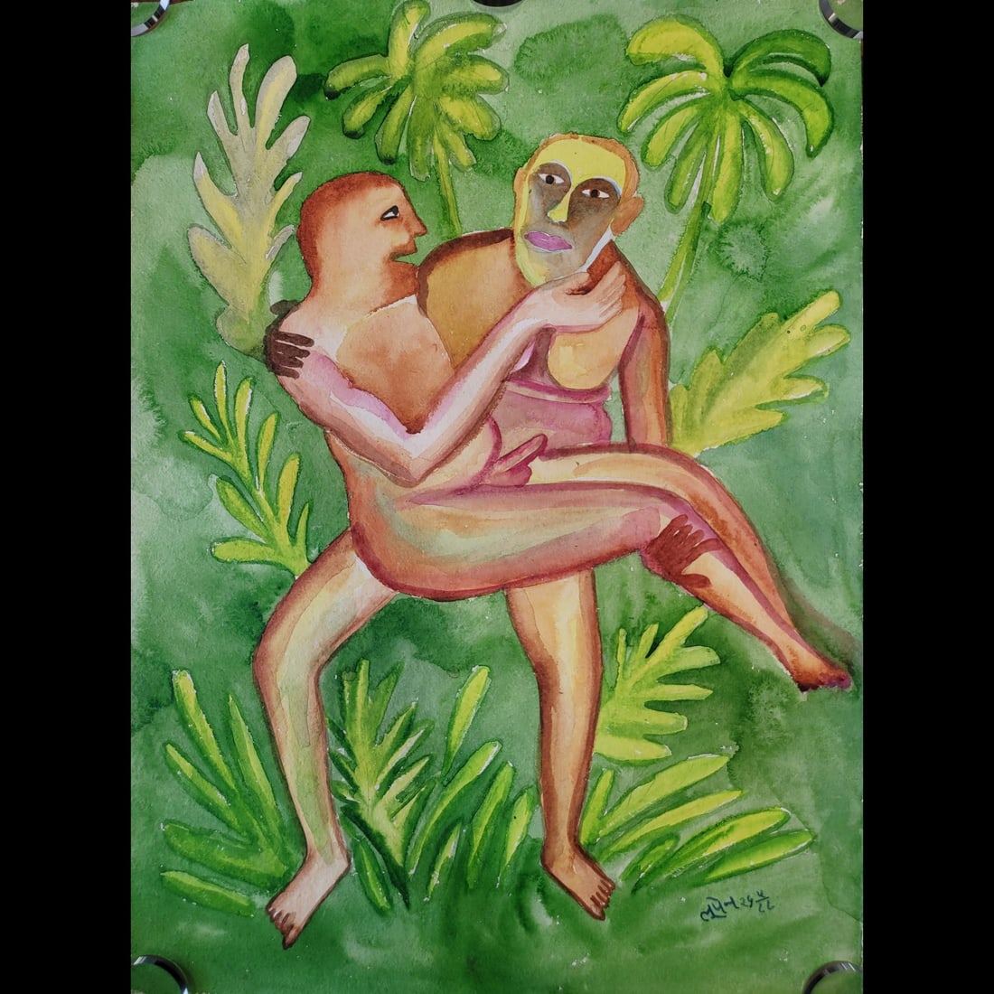 Bhupen Khakhar Signed And Dated 1988 Watercolor On Paper No COA (1 of 7)