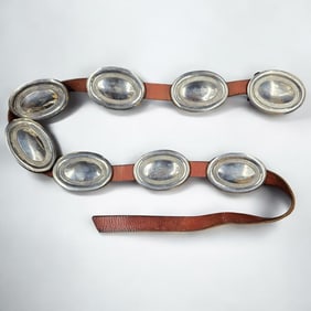 Vintage Navajo Concho Disc Belt Signed Thompson Piaso, 535 Grams Total Weight