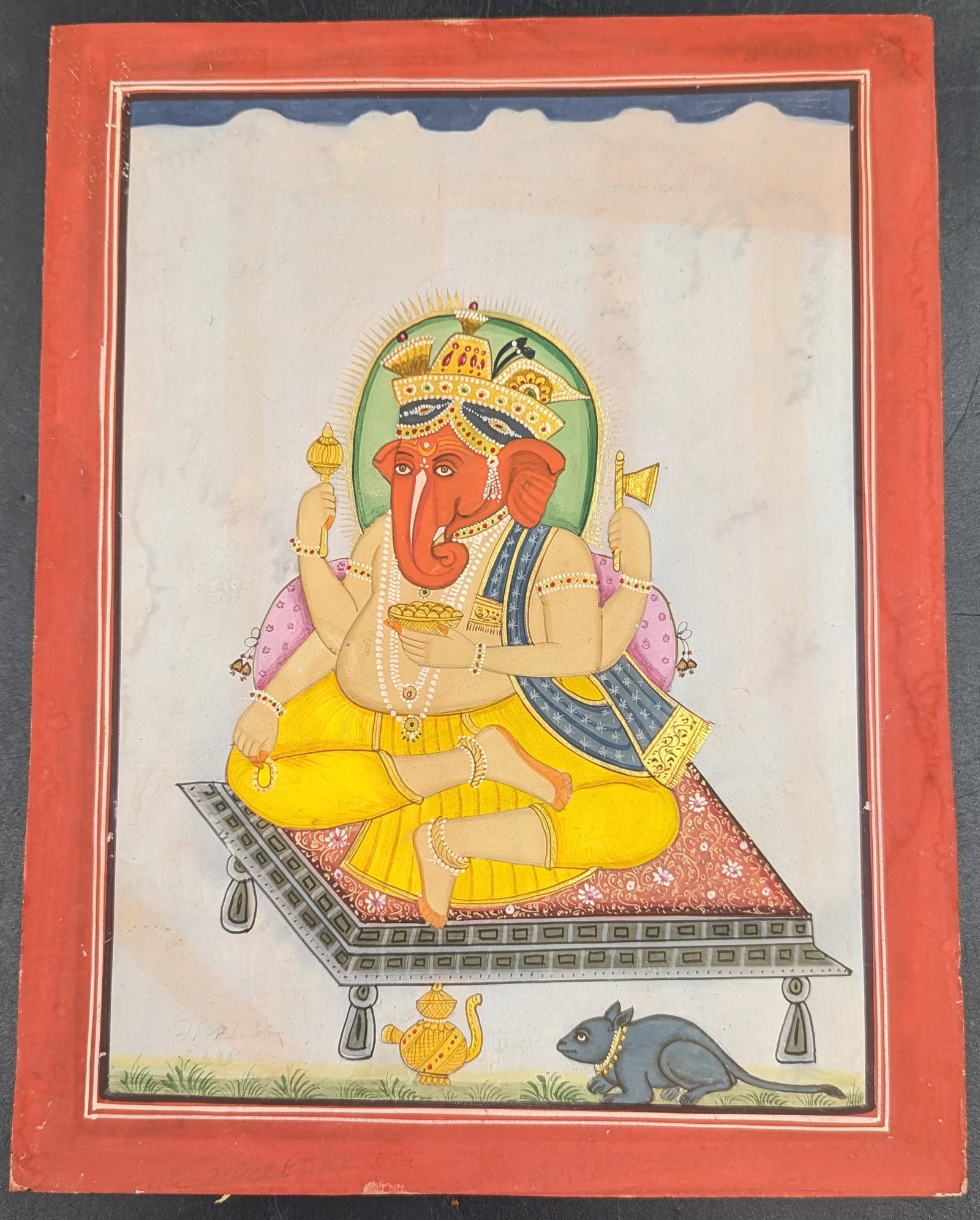 Indian Udaipur School Miniature Painting Of Lord Ganesha: Indian Udaipur School Miniature Painting Of Lord Ganesha. Measures approx. 10 1/2" X 8". Please copy and paste the URL link below to review our Terms and Conditions for bidding, payment, ship