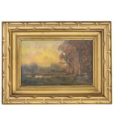 American California-Theodore Clement Steele 1847-1926 O/P Landscape Painting Signed Lower Left