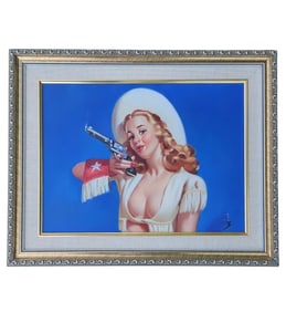 After Gil Elvgren (1914-1980) Oil On Canvas Painting "Aiming To Please"