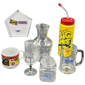 Lot Of 7 Vintage Assorted Sunoco Advertising Glassware And Cups