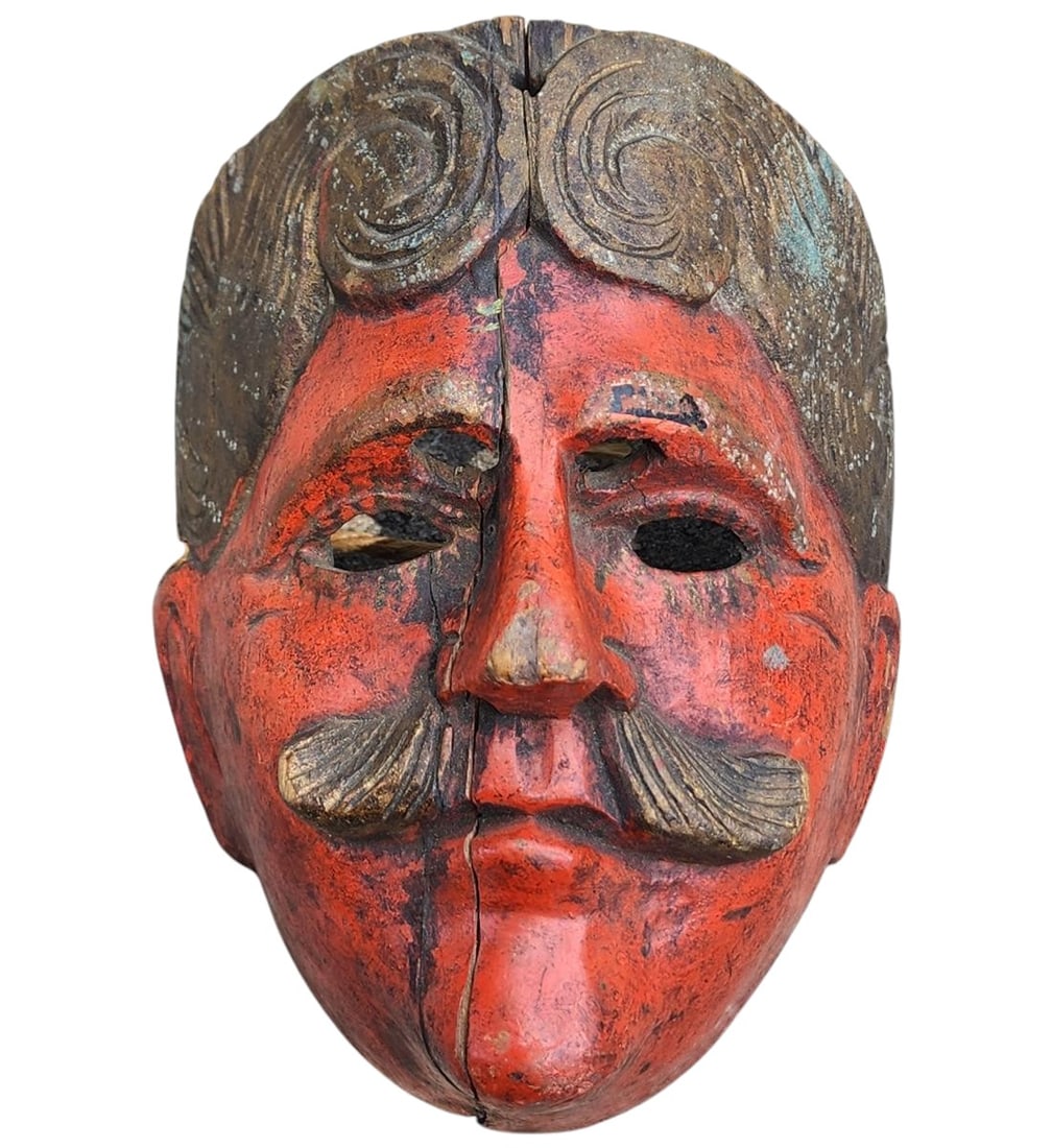 Antique Polychromed Hand Carved Wooden Dance Mask 19th C (1 of 12)