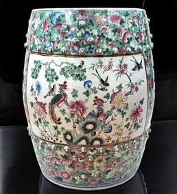 Antique Chinese Famille Rose Garden Seat 19th Century Qing Dynasty