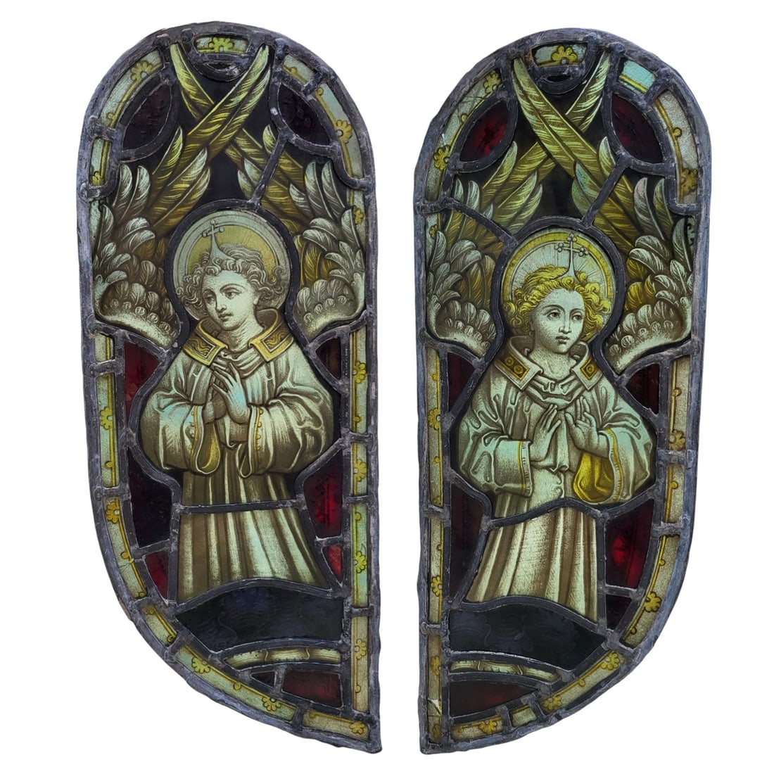 An Antique Pair Of Religious Stained Glass Painted Panels (1 of 16)