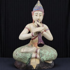 Thai Wood Hand Carved And Painted Prince Phra Aphai