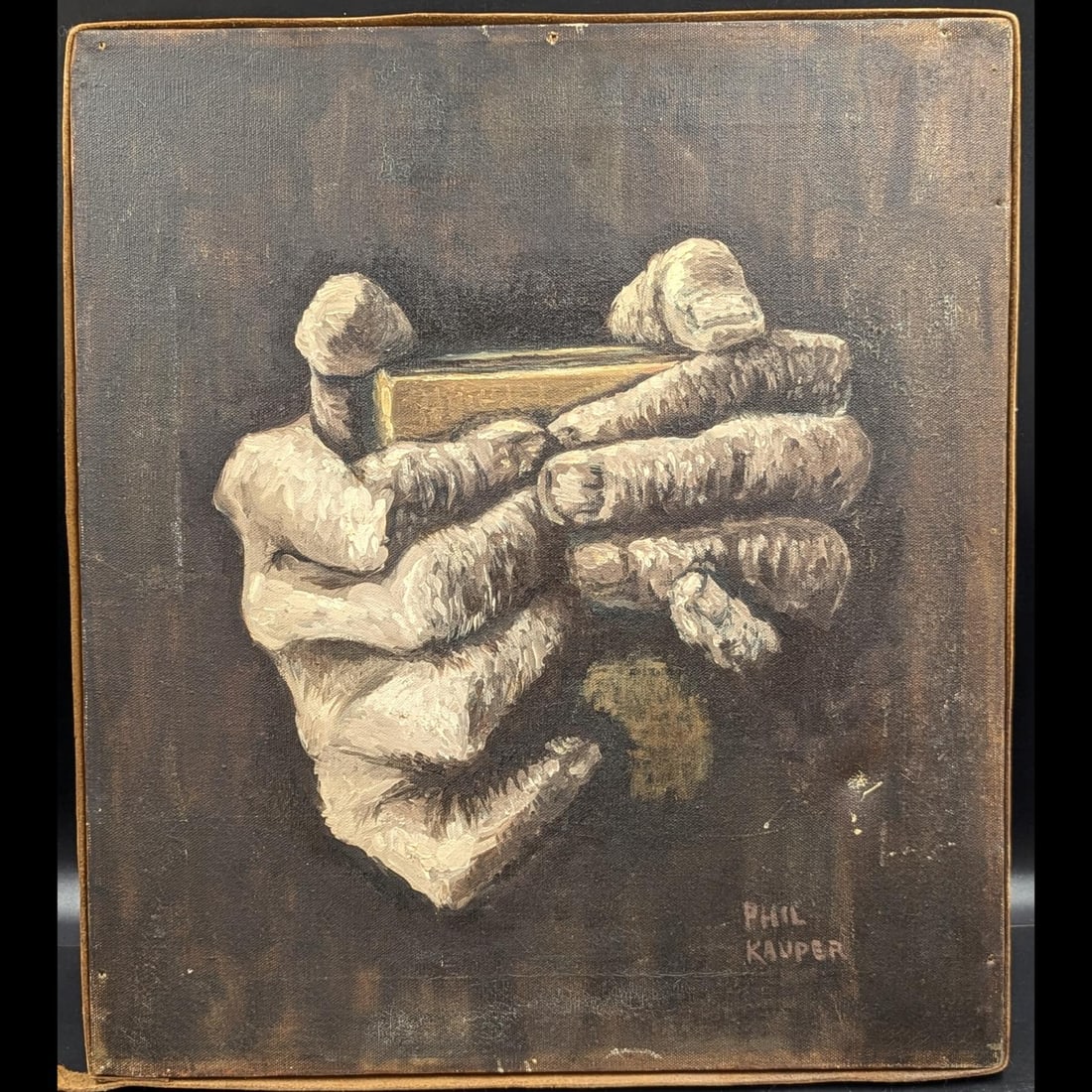 A Mid-Century Oil On Canvas Cubist Religious Painting, Signed Phil Kauper: A Mid-Century Oil On Canvas Cubist Religious Painting, Signed Phil Kauper. Measures approx. 18" X 16". Please copy and paste the URL link below to review our Terms and Conditions for bidding