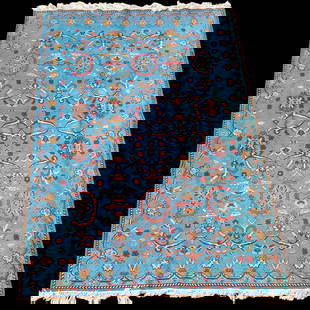 Tunisian Large Blue Hand Knotted Rug: Tunisian Large Blue Hand Knotted Rug. The rug has stains and needs cleaning. Measures approx. 144" X 77" Please copy and paste the URL link below to review our Terms and Conditions for biddin